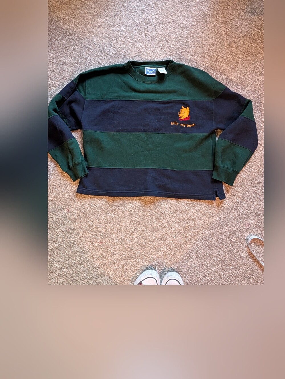 Disney Green and Navy Blue Striped Sweatshirt with Winnie the Pooh Embroidery